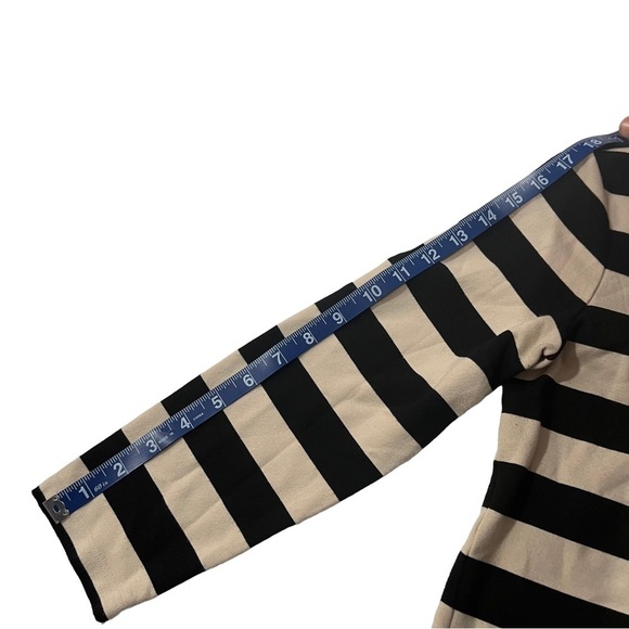 Theory Women Cream & Black Striped Long Sleeve Round Neck Mini Shift Dress Sz M - Picture 11 of 15
